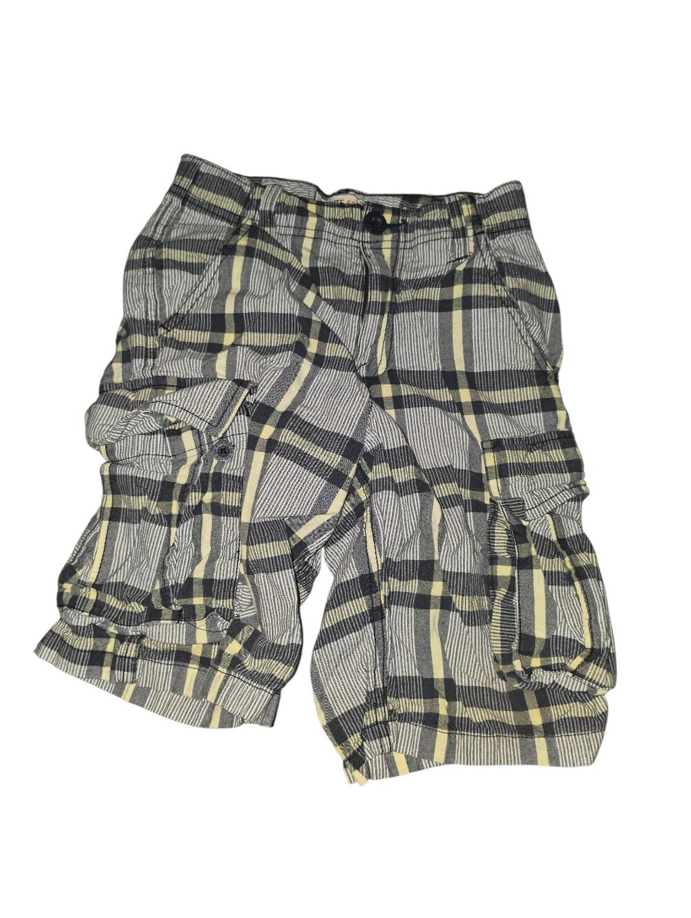 8/2/24. Boys Route 66 Plaid Cargo Shorts - Black and Yellow